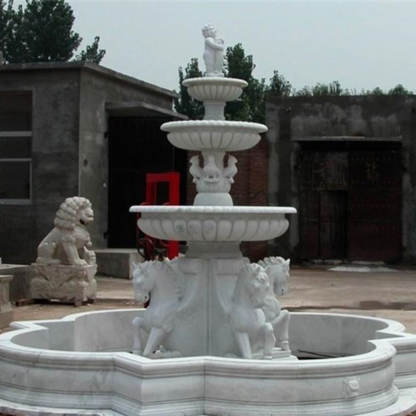 angel fountain Large Garden Decorated Antique Beige Marble Water Fountain with Lion Head and Angel