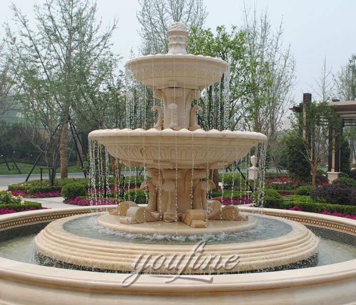 Large outdoor beige marble tiered bird bath waterfall fountains for hotel