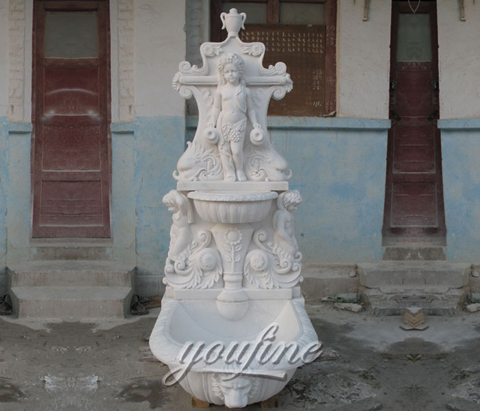 Indoor pure white marble garden wall fountains with angel statues for sale