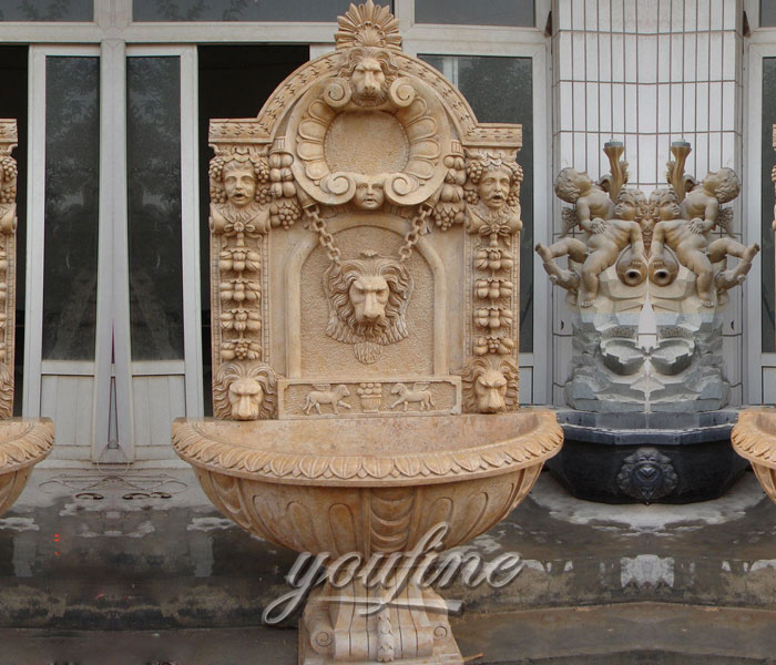 Indoor lion face wall fountains with basin for garden design