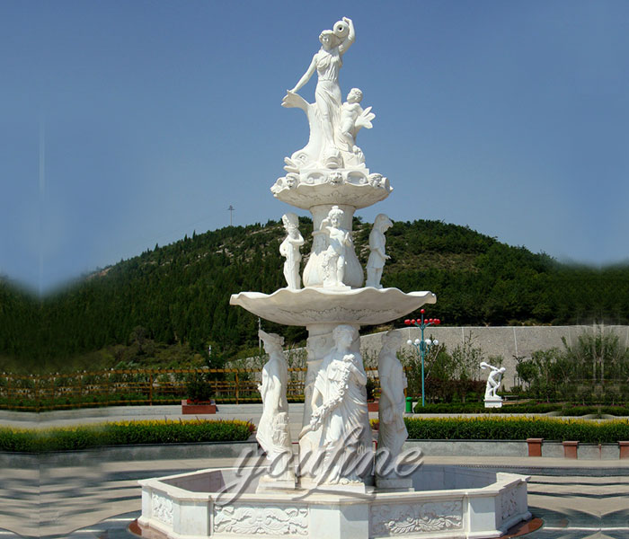 The costs of natural white marble statuary tiered angel fountains design