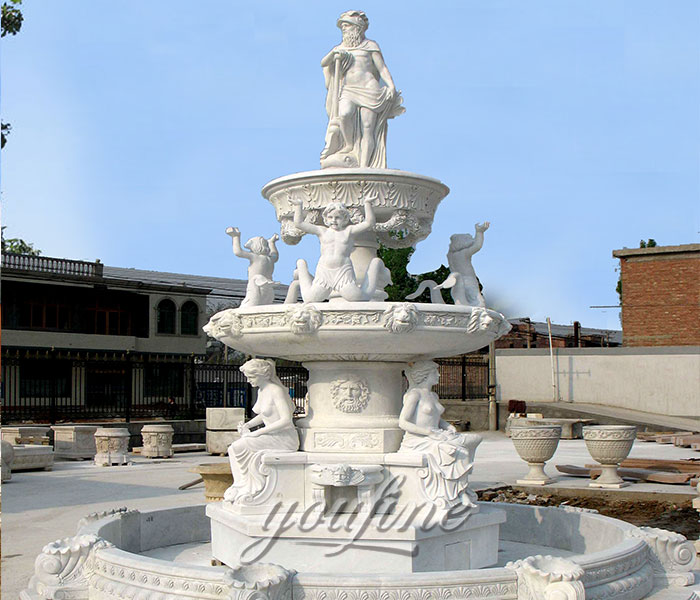 Large outdoor white marble stone statuary three tiers water fountains with angel statues on discount