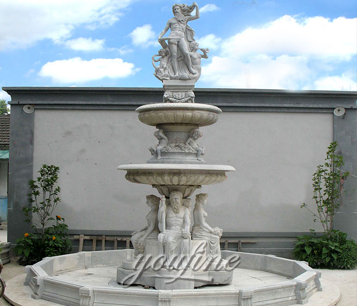Outdoor grand style statuary tiered water fountains with figures and angles statues for sale