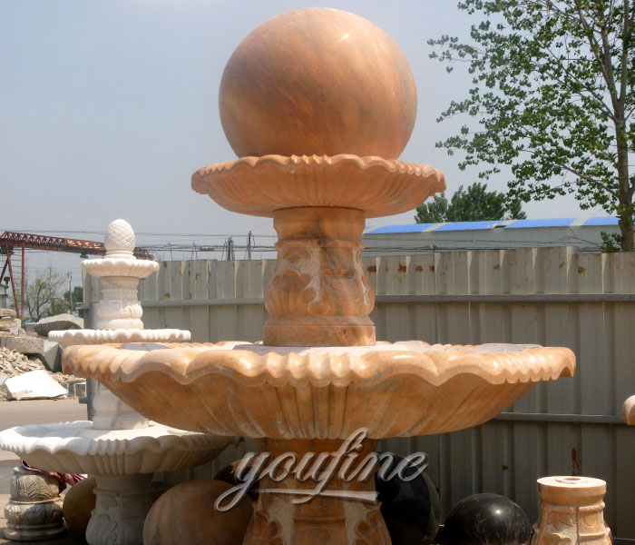 Outdoor sunset red marble stone sphere water features for hotel design