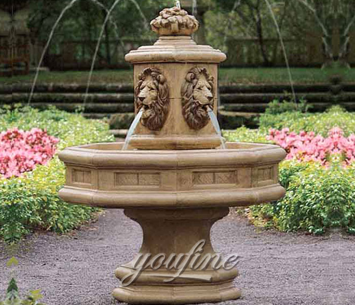 Garden indoor beige marble tiered water lion head fountains for sale