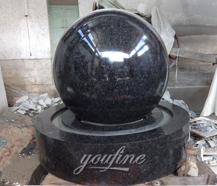 Casting black granite stone floating sphere garden fountains outdoor for sale