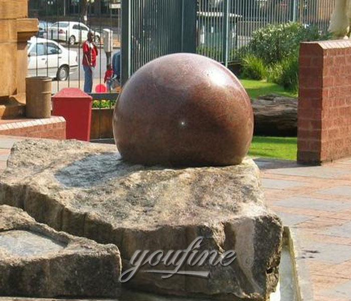 Outdoor natural red granite rotating ball water fountains for garden