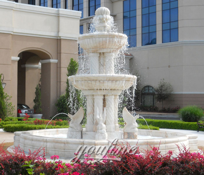 Big marble waterfall tiered fountain with columns and birds decor for backyard