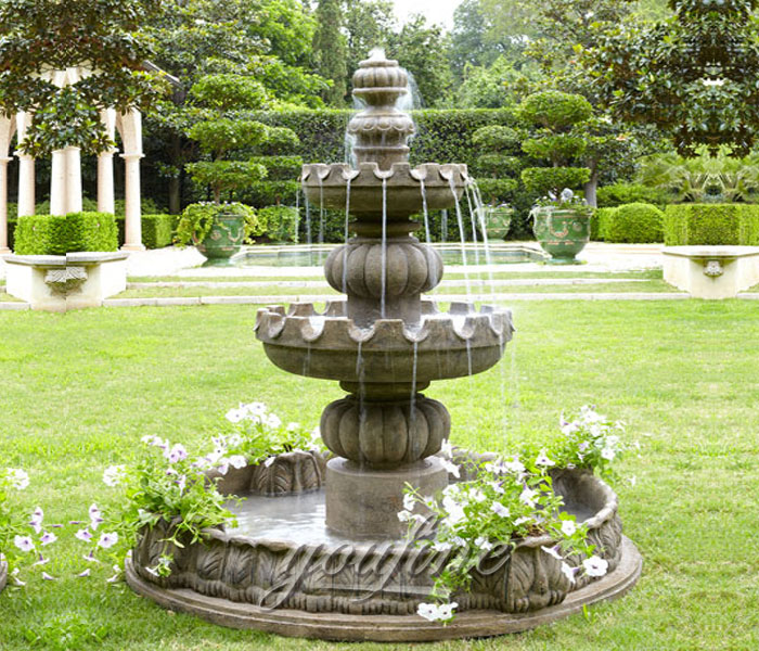 Outdoor antique stone marble tiered yard water features on sale