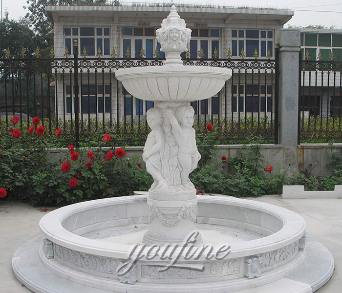 Small outdoor tiered marble angel water fountain with cherub statue for hotel decor