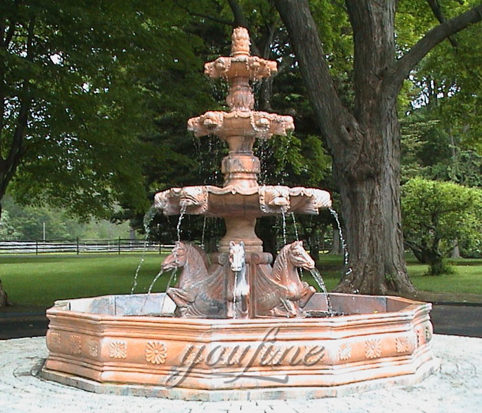 Buy large tiered sunset red marble water fountain outdoor for yard