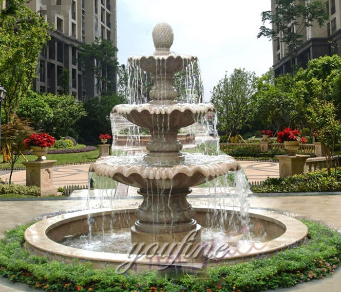 Large tiered beige marble water fountain outdoor for community on sale