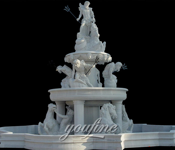 Outdoor Large tiered horse water fountains with Neptunian statue design costs