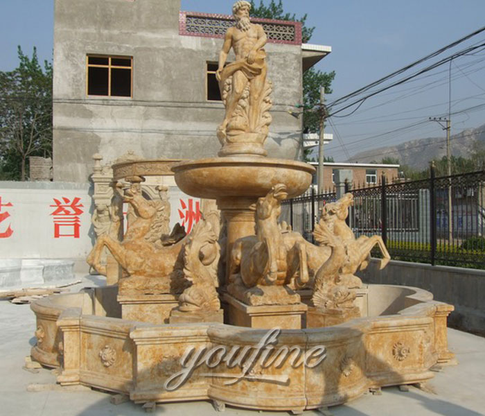 Luxury outdoor beige marble tiered waterfall statuary horse fountains for outdoor garden