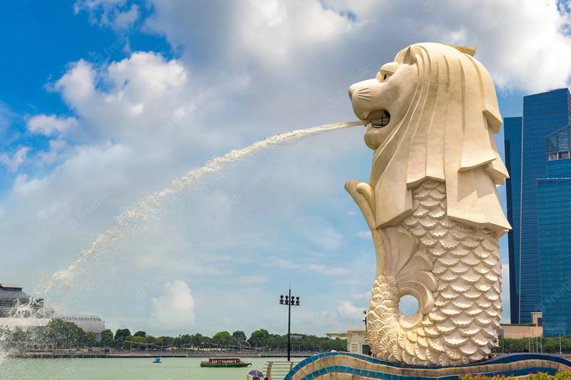 Large marble Merlion fountain outdoor seaside decoration